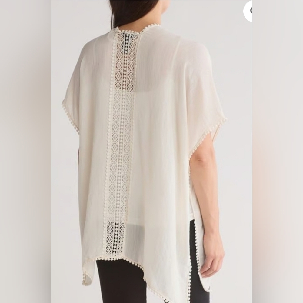 Steve Madden Crochet Back Gauze Ruana Ivory One Size NWT